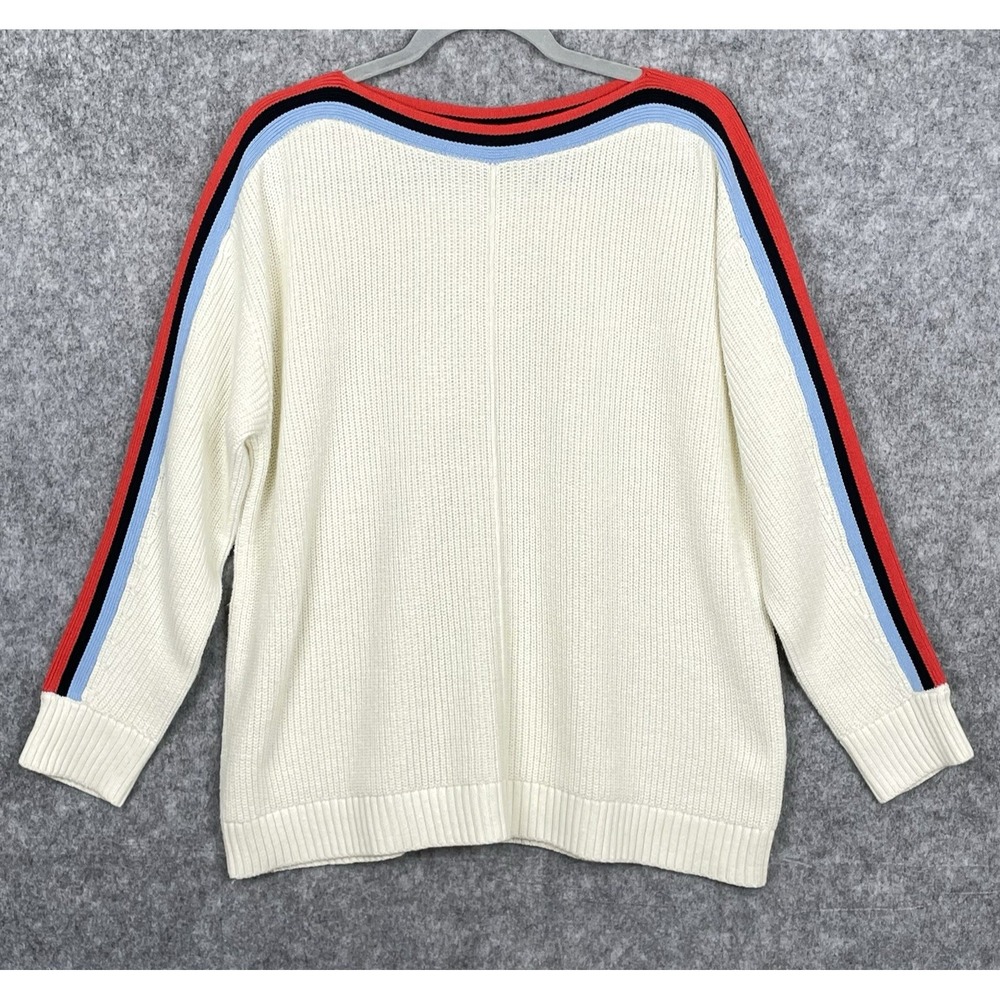 Talbots Striped Sleeve Oversized Sweater Women XLP Coastal Sporty Ribbed Cooling